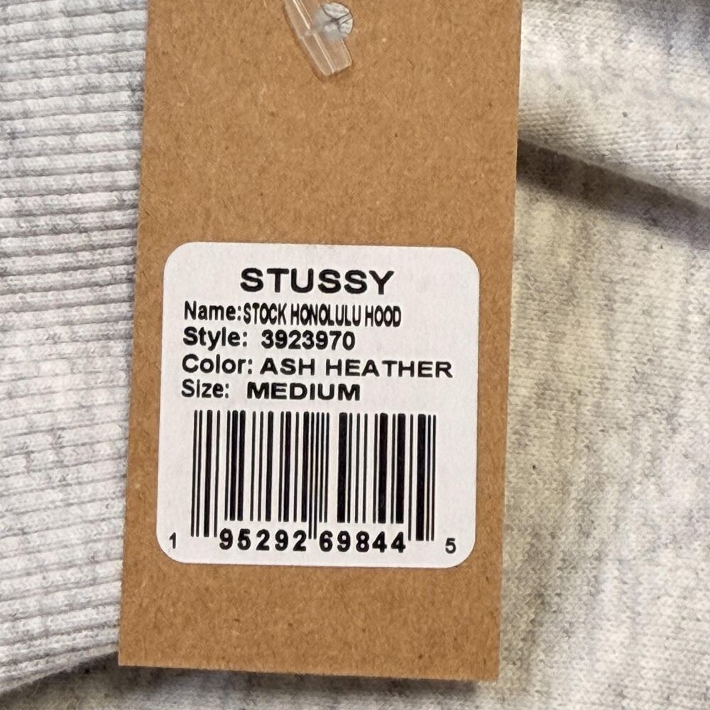 Stussy Hoodie Mens Medium Gray Stock Honolulu Pullover Fleece Sweatshirt Graphic - Picture 11 of 13